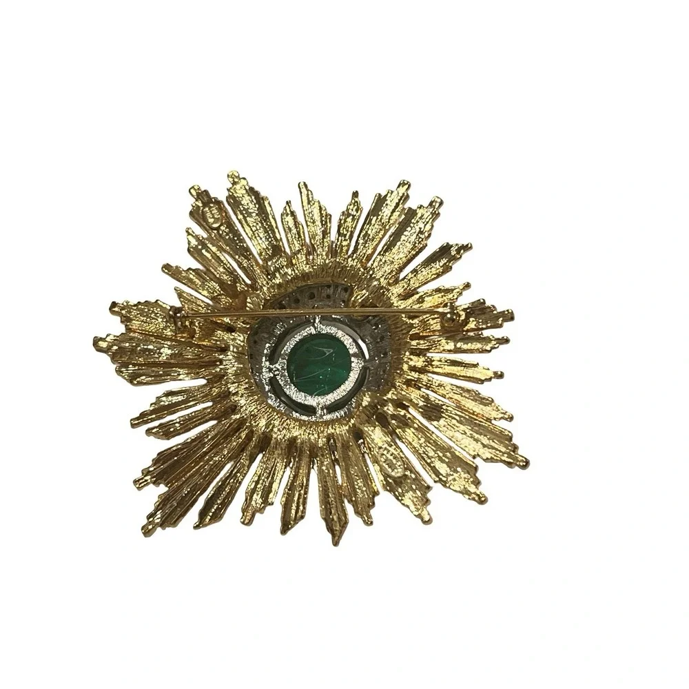 KJL Kenneth Jay Lane Gold Rhodium Crystals With Emerald Starburst Pin New Rare‎